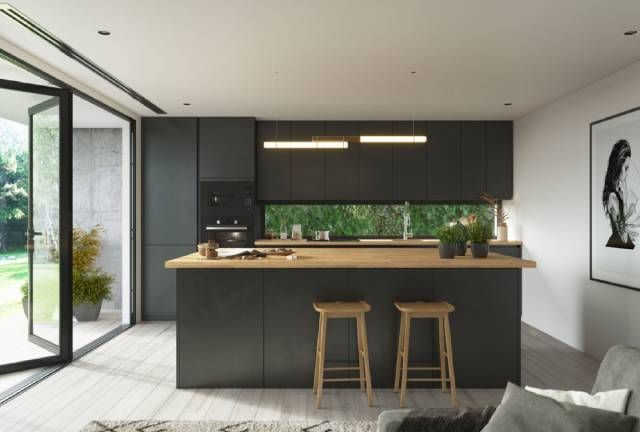 Cocina negra combinada con madera calidez, elegancia y modernidad 10